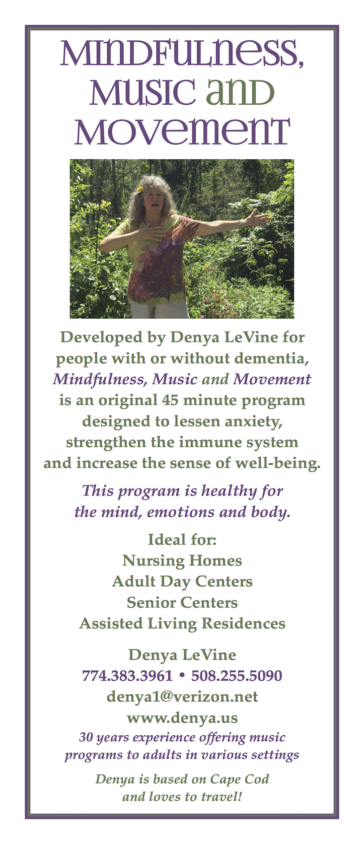 Denya's Program Mindfulness, Music and Movement Rack Card